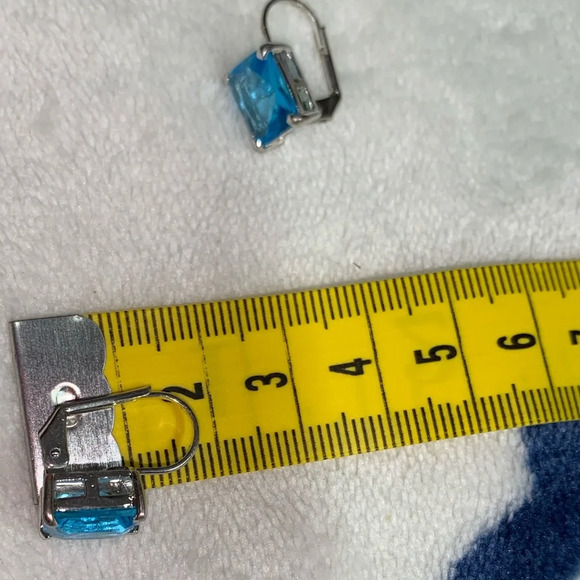 Silver Tone Blue Rectangle Gemstone Lever Back Earrings - Picture 6 of 7